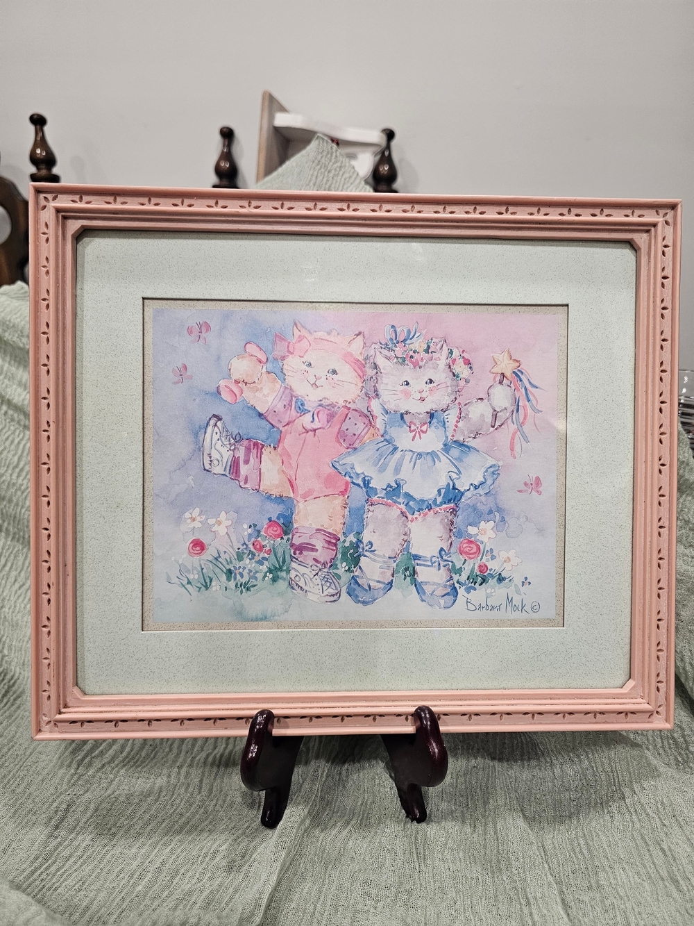 Barbara Mock Ballerina & Fitness Kitty Cats Print Matted Pink Frame HOMCO Home